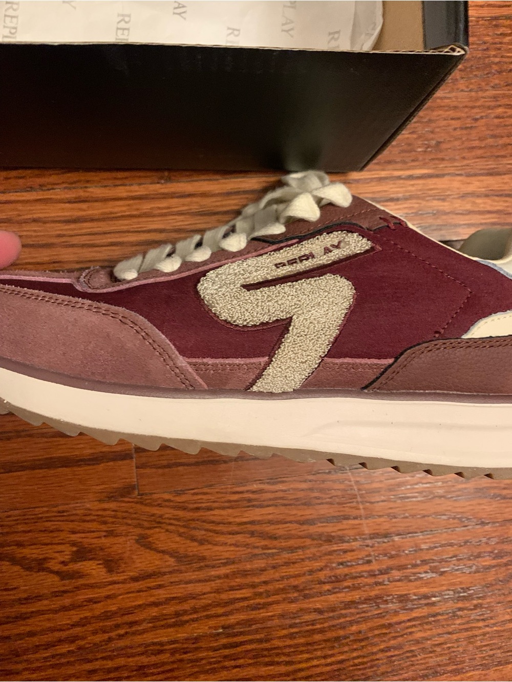 Replay Burgundy and Cream Women's Suede Sneakers